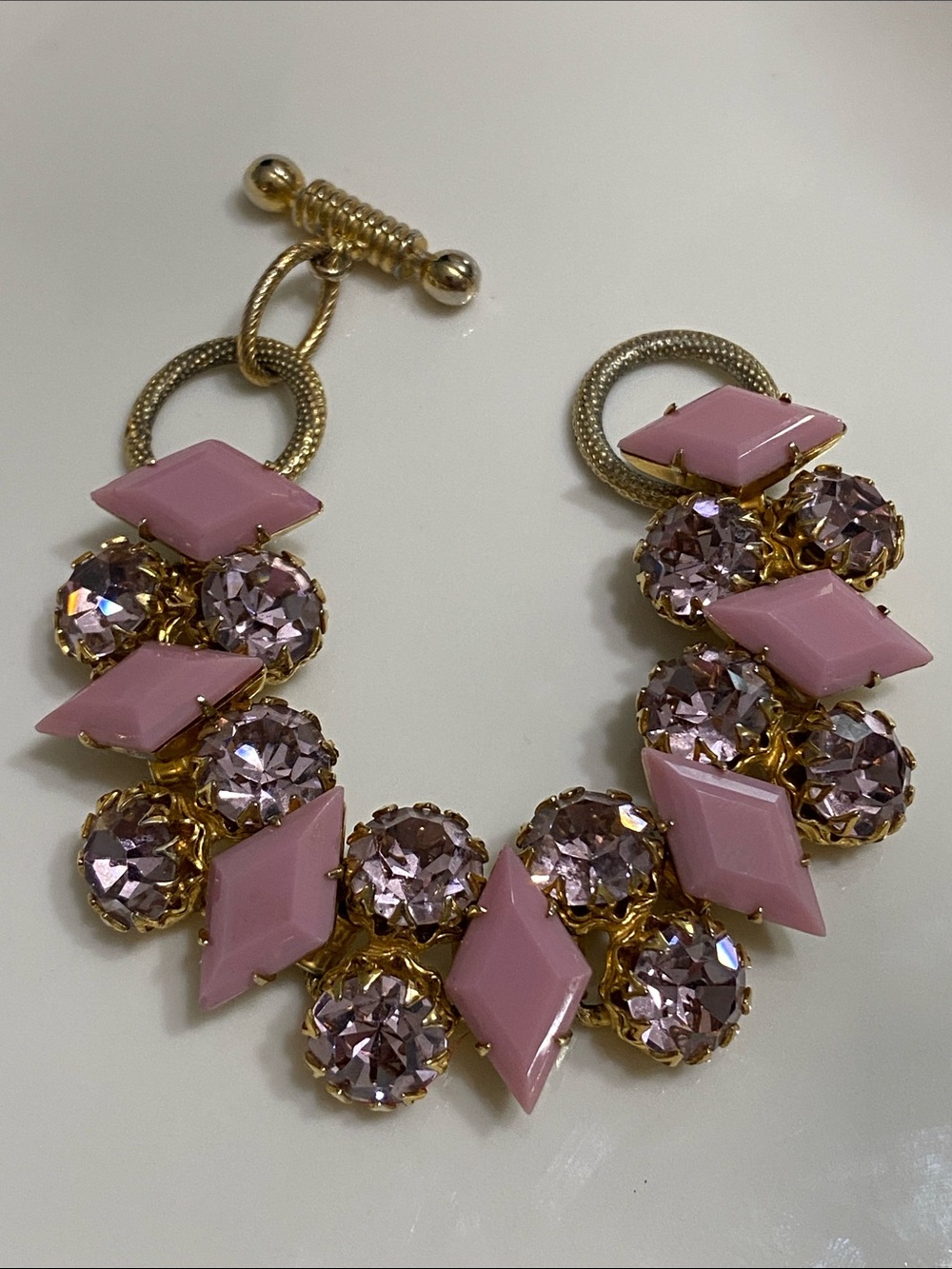 VTG Pink Opaque Diamond Stones & Lavender Crystal Bracelet